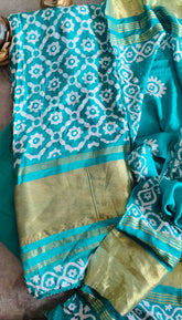 Elegant Muslin Batik Print Suit with Banarasi Accents